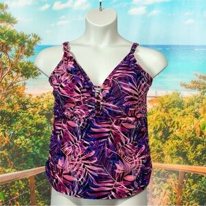 NWOT, George, Tropical Tankini Top, Plus Size 2X, Pink, Blue